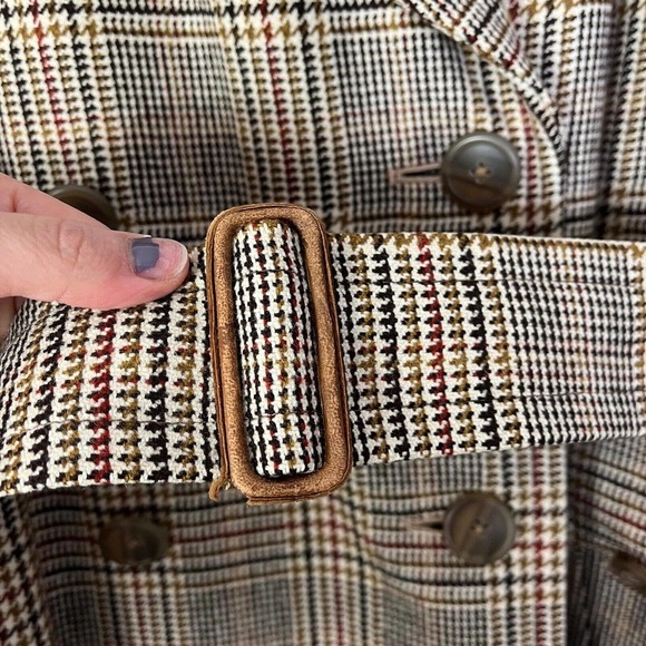 Burberrys Vintage Houndstooth Belted Topcoat Overcoat Jacket Large Double Breast - Picture 6 of 15